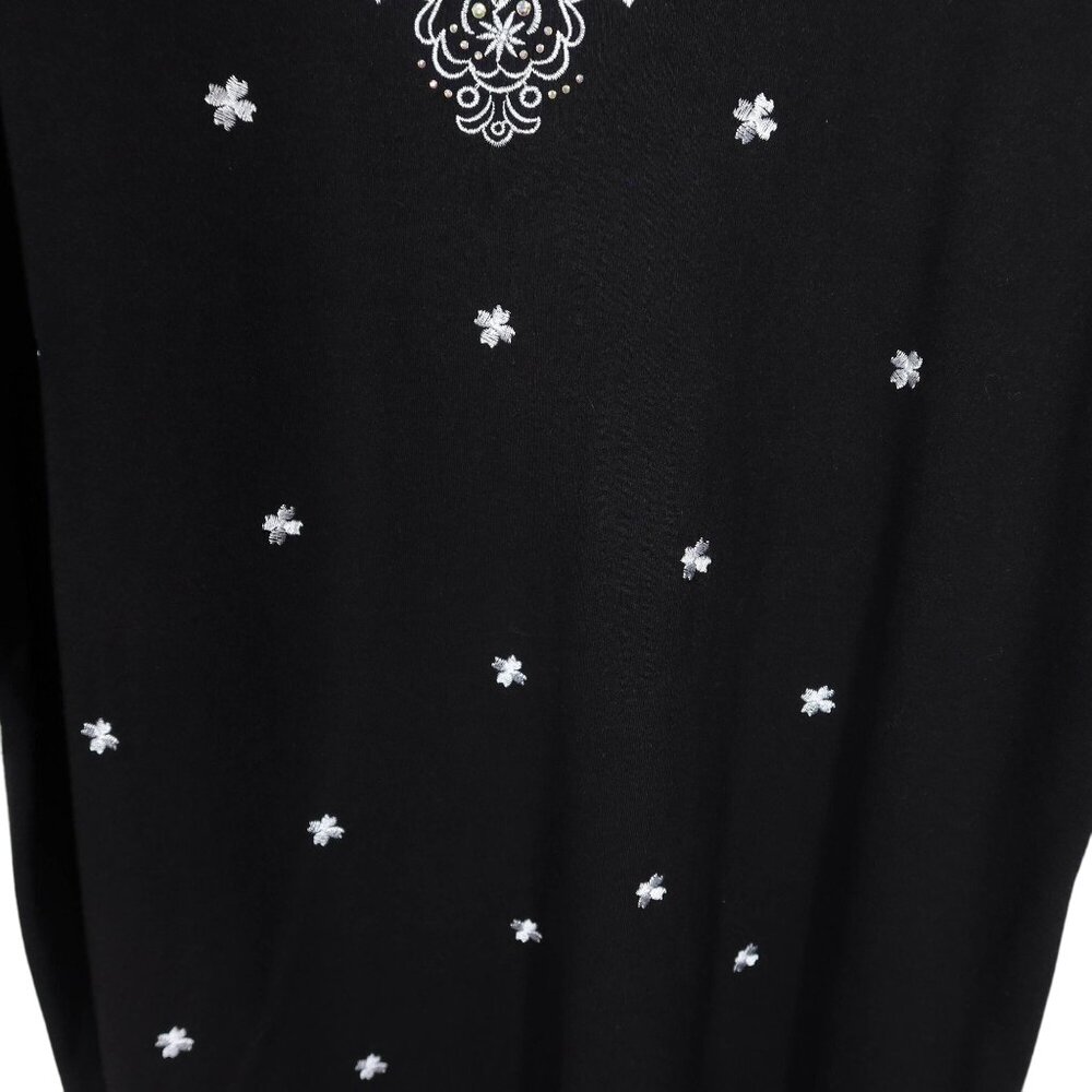 QUACKER FACTORY Embroidered Rhinestone 3/4 Sleeve Knit Tunic Top 1X Black White - Picture 5 of 10